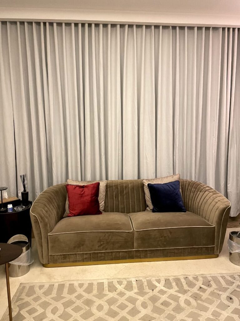 Modern custom modular sofa with curved design and plush cushions — Sofa Curtain project